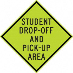 NMC - "Student Pick Up Area", 30" Wide x 30" High, Aluminum Warning & Safety Reminder Signs - 0.08" Thick, Black on Yellow, Diamond Grade Reflectivity, Diamond, Post Mount - All Tool & Supply