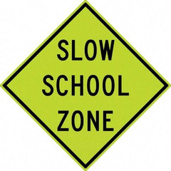 NMC - "Slow School Zone", 30" Wide x 30" High, Aluminum Traffic Control Signs - 0.08" Thick, Black on Yellow, Diamond Grade Reflectivity, Diamond, Post Mount - All Tool & Supply