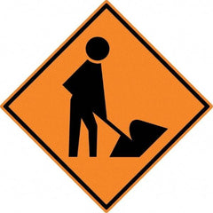 NMC - "Worker Digging", 30" Wide x 30" High, Aluminum Construction Roadway Signs - 0.08" Thick, Black on Orange, High Intensity Reflectivity, Diamond, Post Mount - All Tool & Supply