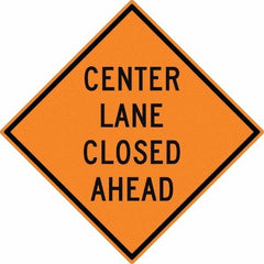 NMC - "Center Lane Closed", 30" Wide x 30" High, Aluminum Traffic Control Signs - 0.08" Thick, Black on Orange, High Intensity Reflectivity, Diamond, Post Mount - All Tool & Supply