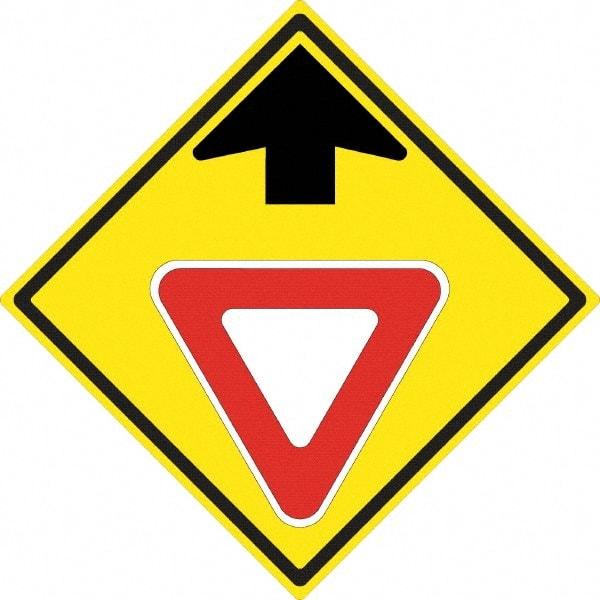 NMC - "Up Arrow, Yield Symbol", 24" Wide x 24" High, Aluminum Stop & Yield Signs - 0.08" Thick, Red & Black on Yellow, High Intensity Reflectivity, Diamond, Post Mount - All Tool & Supply