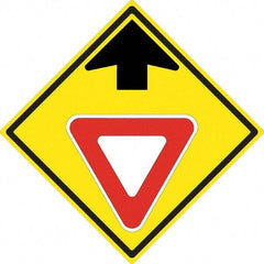 NMC - "Up Arrow, Yield Symbol", 24" Wide x 24" High, Aluminum Stop & Yield Signs - 0.08" Thick, Red & Black on Yellow, High Intensity Reflectivity, Diamond, Post Mount - All Tool & Supply