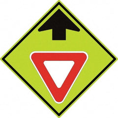 NMC - "Up Arrow, Yield Symbol", 30" Wide x 30" High, Aluminum Stop & Yield Signs - 0.08" Thick, Red & Black on Yellow, Diamond Grade Reflectivity, Diamond, Post Mount - All Tool & Supply