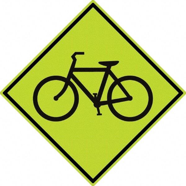 NMC - "Bike", 30" Wide x 30" High, Aluminum Warning & Safety Reminder Signs - 0.08" Thick, Black on Yellow, Diamond Grade Reflectivity, Diamond, Post Mount - All Tool & Supply