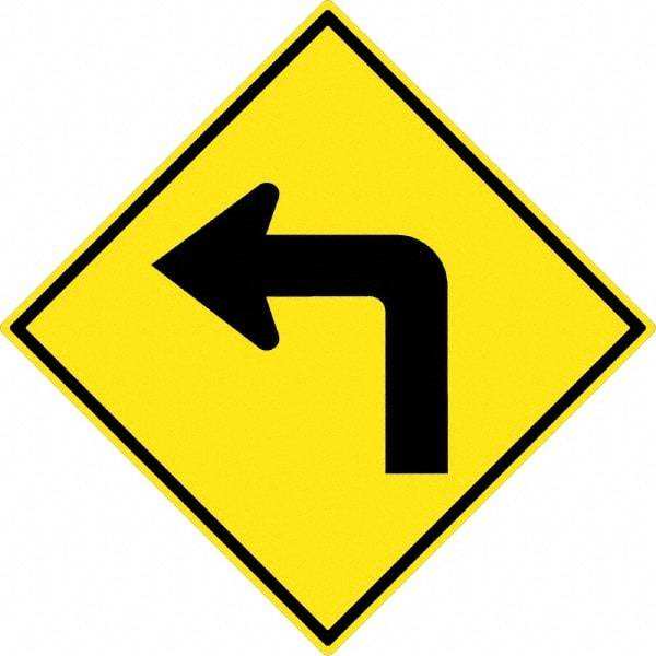 NMC - "Left Turn Arrow", 30" Wide x 30" High, Aluminum Traffic Control Signs - 0.08" Thick, Black on Yellow, High Intensity Reflectivity, Diamond, Post Mount - All Tool & Supply