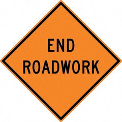 NMC - "End Roadwork", 30" Wide x 30" High, Aluminum Traffic Control Signs - 0.08" Thick, Black on Orange, High Intensity Reflectivity, Diamond, Post Mount - All Tool & Supply