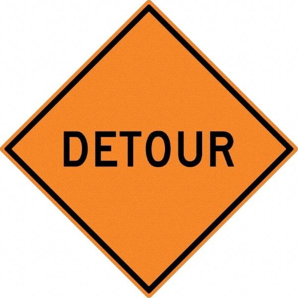 NMC - "Detour", 30" Wide x 30" High, Aluminum Traffic Control Signs - 0.08" Thick, Black on Orange, High Intensity Reflectivity, Diamond, Post Mount - All Tool & Supply