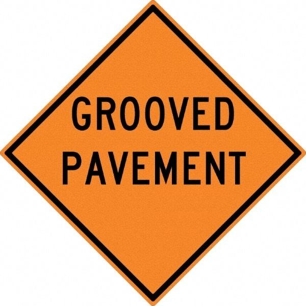 NMC - "Grooved Pavement", 30" Wide x 30" High, Aluminum Construction Roadway Signs - 0.08" Thick, Black on Orange, High Intensity Reflectivity, Diamond, Post Mount - All Tool & Supply