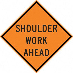 NMC - "Shoulder Work Ahead", 30" Wide x 30" High, Aluminum Construction Roadway Signs - 0.08" Thick, Black on Orange, High Intensity Reflectivity, Diamond, Post Mount - All Tool & Supply