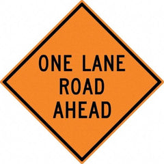 NMC - "One Lane Road Ahead", 30" Wide x 30" High, Aluminum Construction Roadway Signs - 0.08" Thick, Black on Orange, High Intensity Reflectivity, Diamond, Post Mount - All Tool & Supply