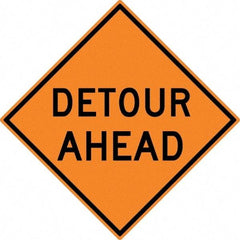 NMC - "Detour Ahead", 30" Wide x 30" High, Aluminum Construction Roadway Signs - 0.08" Thick, Black on Orange, High Intensity Reflectivity, Diamond, Post Mount - All Tool & Supply