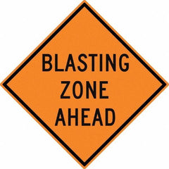 NMC - "Blasting Zone Ahead", 30" Wide x 30" High, Aluminum Construction Roadway Signs - 0.08" Thick, Black on Orange, High Intensity Reflectivity, Diamond, Post Mount - All Tool & Supply