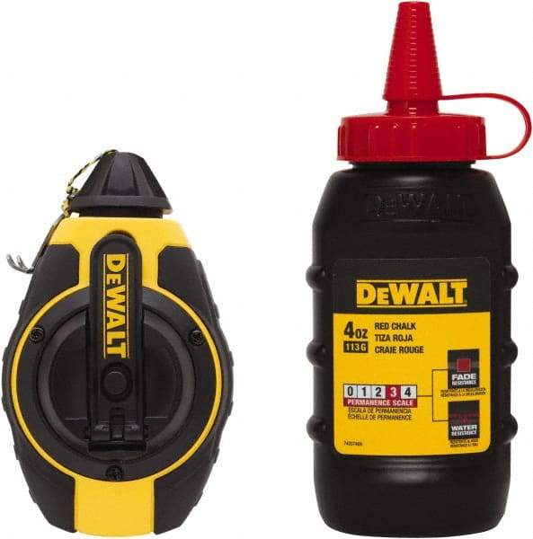 DeWALT - 100' Long Reel & Chalk Set - Yellow & Black, Includes 4 oz Red Chalk - All Tool & Supply