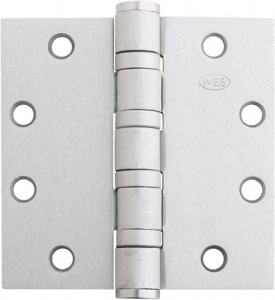 IVES - 4-1/2" Long x 4-1/2" Wide x 1.34" Thick, Stainless Steel Full Mortise Ball Bearing Hinge - Satin Chrome Finish, 5 Knuckles, 8 Holes - All Tool & Supply