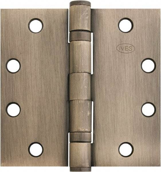 IVES - 4-1/2" Long x 4-1/2" Wide x 1.34" Thick, Stainless Steel Full Mortise Ball Bearing Hinge - Satin Chrome Finish, 5 Knuckles, 8 Holes - All Tool & Supply