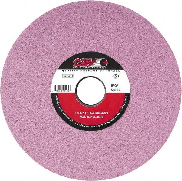 Camel Grinding Wheels - 8" Diam x 1-1/4" Hole x 1" Thick, J Hardness, 46 Grit Surface Grinding Wheel - Aluminum Oxide, Type 5, Medium Grade, Vitrified Bond, One-Side Recess - All Tool & Supply