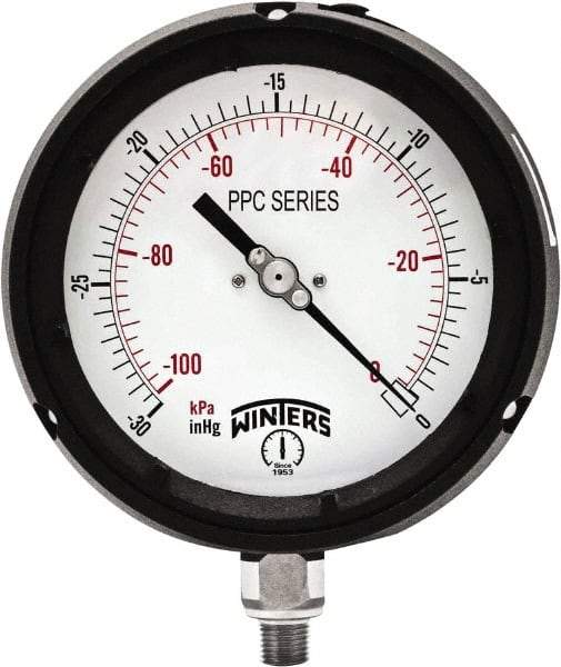 Winters - 4-1/2" Dial, 1/4 Thread, 30-0 Hg VAC Scale Range, Pressure Gauge - Bottom Connection Mount, Accurate to ±0.5% of Scale - All Tool & Supply