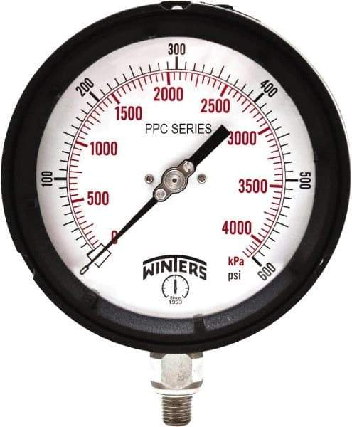 Winters - 4-1/2" Dial, 1/4 Thread, 0-600 Scale Range, Pressure Gauge - Bottom Connection Mount, Accurate to ±0.5% of Scale - All Tool & Supply