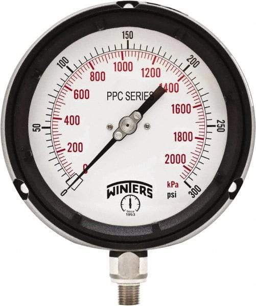 Winters - 4-1/2" Dial, 1/4 Thread, 0-300 Scale Range, Pressure Gauge - Bottom Connection Mount, Accurate to ±0.5% of Scale - All Tool & Supply