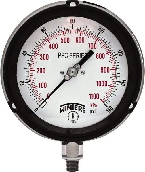 Winters - 4-1/2" Dial, 1/4 Thread, 0-160 Scale Range, Pressure Gauge - Bottom Connection Mount, Accurate to ±0.5% of Scale - All Tool & Supply