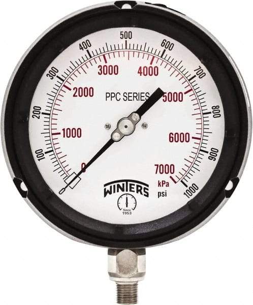 Winters - 4-1/2" Dial, 1/4 Thread, 0-1,000 Scale Range, Pressure Gauge - Bottom Connection Mount, Accurate to ±0.5% of Scale - All Tool & Supply