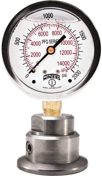 Winters - 2-1/2" Dial, 1/4 Thread, 0-30 Scale Range, Pressure Gauge - Bottom Connection Mount, Accurate to 1.5% of Scale - All Tool & Supply