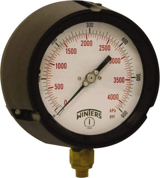 Winters - 4-1/2" Dial, 1/4 Thread, 0-600 Scale Range, Pressure Gauge - Bottom Connection Mount, Accurate to ±0.5% of Scale - All Tool & Supply