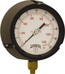 Winters - 4-1/2" Dial, 1/4 Thread, 0-200 Scale Range, Pressure Gauge - Bottom Connection Mount, Accurate to ±0.5% of Scale - All Tool & Supply