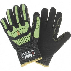 Value Collection - Size M, ANSI Cut Lvl A7, Puncture Lvl 3, Abrasion Lvl 4, Cut & Puncture Resistant Gloves - Palm Coated, Hi-Vis Lime/Black - All Tool & Supply