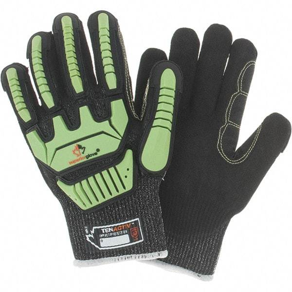 Value Collection - Size L, ANSI Cut Lvl A7, Puncture Lvl 3, Abrasion Lvl 4, Cut & Puncture Resistant Gloves - Palm Coated, Hi-Vis Lime/Black - All Tool & Supply