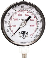 Winters - 4" Dial, 1/4 Thread, 0-1,000 Scale Range, Pressure Gauge - Bottom Connection Mount, Accurate to 0.01% of Scale - All Tool & Supply