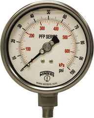 Winters - 4" Dial, 1/4 Thread, 0-100 Scale Range, Pressure Gauge - Bottom Connection Mount, Accurate to 1% Full-Scale of Scale - All Tool & Supply