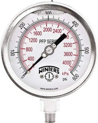 Winters - 4" Dial, 1/4 Thread, 0-600 Scale Range, Pressure Gauge - Bottom Connection Mount, Accurate to 1% Full-Scale of Scale - All Tool & Supply