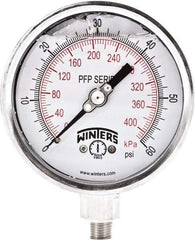 Winters - 4" Dial, 1/4 Thread, 0-60 Scale Range, Pressure Gauge - Bottom Connection Mount, Accurate to 1% Full-Scale of Scale - All Tool & Supply