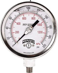 Winters - 4" Dial, 1/4 Thread, 0-200 Scale Range, Pressure Gauge - Bottom Connection Mount, Accurate to 0.01% of Scale - All Tool & Supply