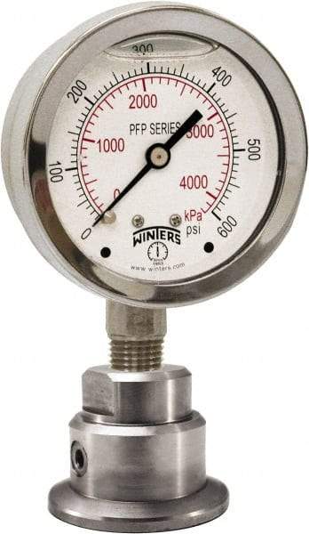 Winters - 2-1/2" Dial, 1/4 Thread, 0-60 Scale Range, Pressure Gauge - Bottom Connection Mount, Accurate to 1.5% of Scale - All Tool & Supply