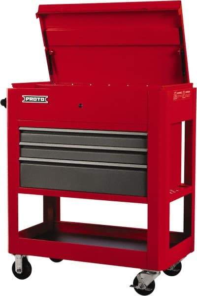 Proto - 23" Wide x 46" High x 30" Deep, 3 Drawer Tool Cart - 3,600 Lb Capacity, Steel, Safety Red/Gray - All Tool & Supply