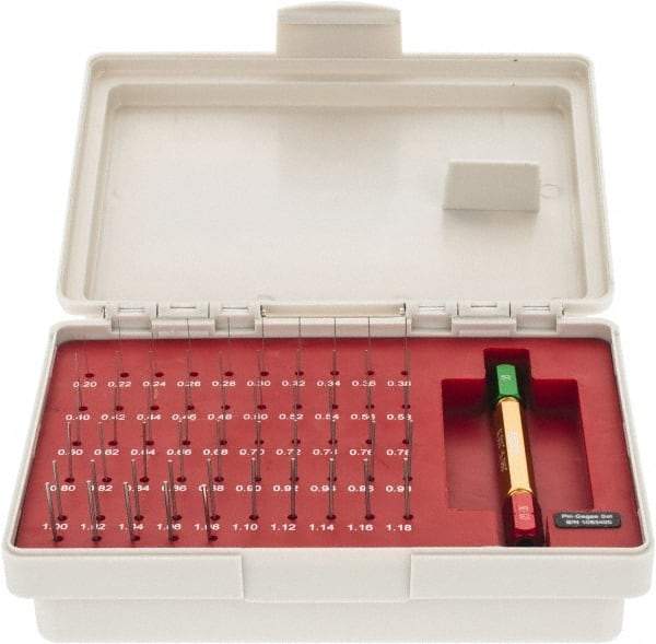 SPI - 55 Piece, 0.2-1.28mm Diameter Plug and Pin Gage Set - Plus 0.005mm Tolerance, Class ZZ - All Tool & Supply