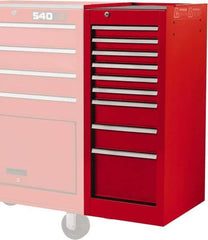 Proto - 9 Drawer Red Side Cabinet - 15" Wide x 35" High x 18" Deep, Use with Vinyl Top, Drawer Liners - All Tool & Supply