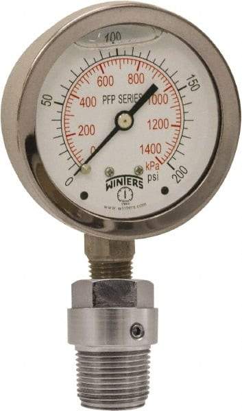 Winters - 2-1/2" Dial, 1/4 Thread, 0-100 Scale Range, Pressure Gauge - Bottom Connection Mount, Accurate to 1.5% of Scale - All Tool & Supply