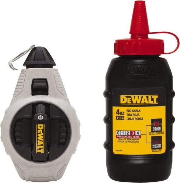 DeWALT - 100' Long Reel & Chalk Set - Silver & Black, Includes 4 oz Red Chalk - All Tool & Supply