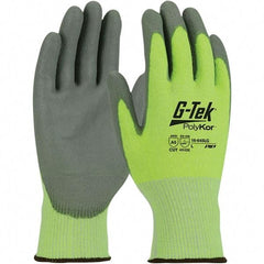 PIP - Size S, ANSI Cut Lvl A5, Polyurethane Coated PolyKor Cut Resistant Gloves - Palm & Fingers Coated, Knit Wrist, Hi-Vis Yellow, Paired - All Tool & Supply