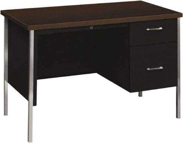 Hon - Woodgrain Laminate Right Pedestal Desk with Center Drawer - 45-1/4" Wide x 24" Deep x 29-1/2" High, Mocha/Black - All Tool & Supply