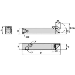 Kennametal - External Thread, 16mm Max Cut of Depth, 3mm Min Groove Width, 5" OAL, Left Hand Indexable Grooving Cutoff Toolholder - 5/8" Shank Height x 5/8" Shank Width, EG0300M03P02 Insert Style, EVSC Toolholder Style, Series Beyond Evolution - All Tool & Supply