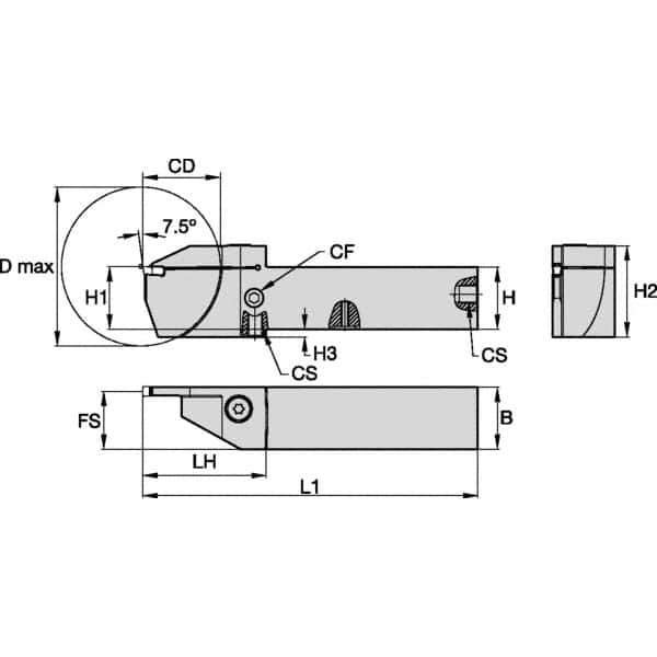 Kennametal - External Thread, 16mm Max Cut of Depth, 3mm Min Groove Width, 5" OAL, Right Hand Indexable Grooving Cutoff Toolholder - 1/2" Shank Height x 1/2" Shank Width, EG0300M03P02 Insert Style, EVSC Toolholder Style, Series Beyond Evolution - All Tool & Supply