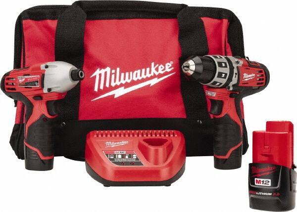 Milwaukee Tool - 12 Volt Cordless Tool Combination Kit - Includes 1/4" Hex Impact Driver & 3/8" Hammer Drill, Lithium-Ion Battery Included - All Tool & Supply