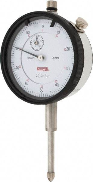 SPI - 20mm Range, 0-100 Dial Reading, 0.01mm Graduation Dial Drop Indicator - 58mm Dial, 1mm Range per Revolution, 0.025mm Accuracy, Revolution Counter, Includes NIST Traceability Certification - All Tool & Supply