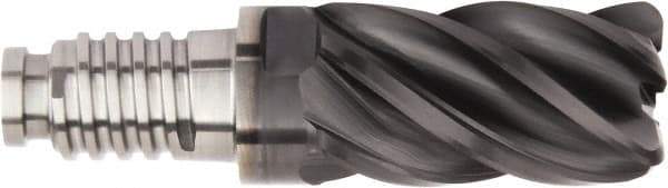 Kennametal - 1" Mill Diam, 1-1/2" LOC, 88.6mm OAL, 5 Flute Square End Mill Head - Duo-Lock 25 Connection, Solid Carbide, AlTiN Finish, Right Hand Flute, Spiral Flute, Centercutting, 39° Helix, Series UCDV - All Tool & Supply