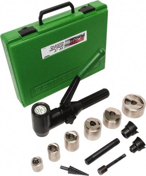 Greenlee - 19 Piece, .885 to 2.416" Punch Hole Diam, Hydraulic Knockout Set - Round Punch, 10 Gage Steel - All Tool & Supply