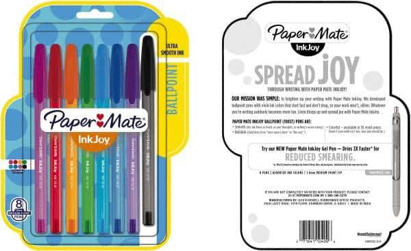 Paper Mate - 1mm Ball Point Ball Point Pen - Pink, Red, Orange, Green, Turquoise, Blue, Purple & Black - All Tool & Supply